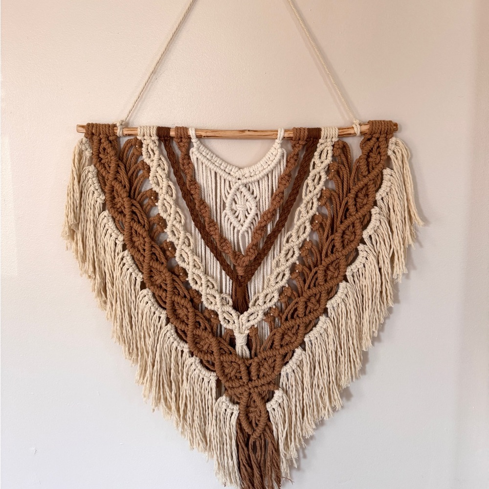 Handcrafted Macrame Wall Hanging in Brown and Cream